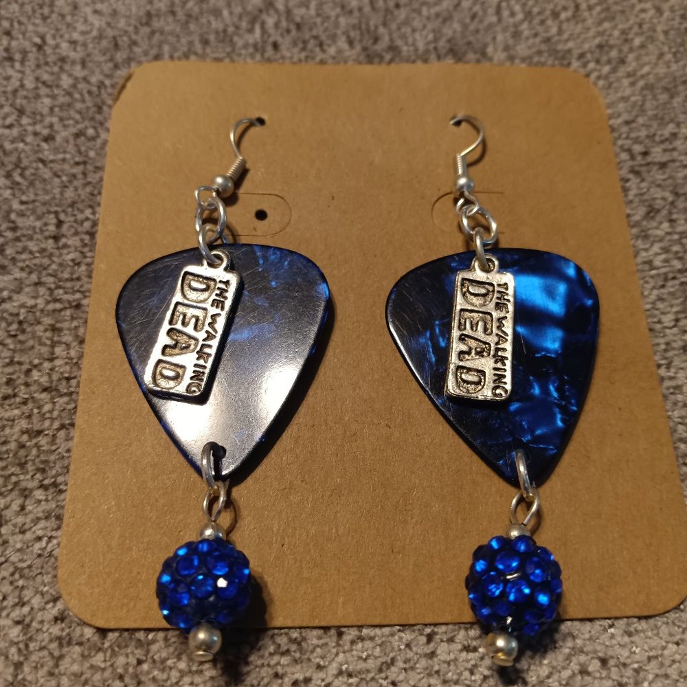 WALKING DEAD CHARMS on BLUE GUITAR PICK EARRINGS